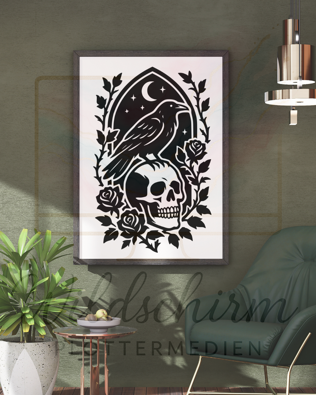 Rabe & Schädel – Gothic Silhouette mit Rosen & Mond