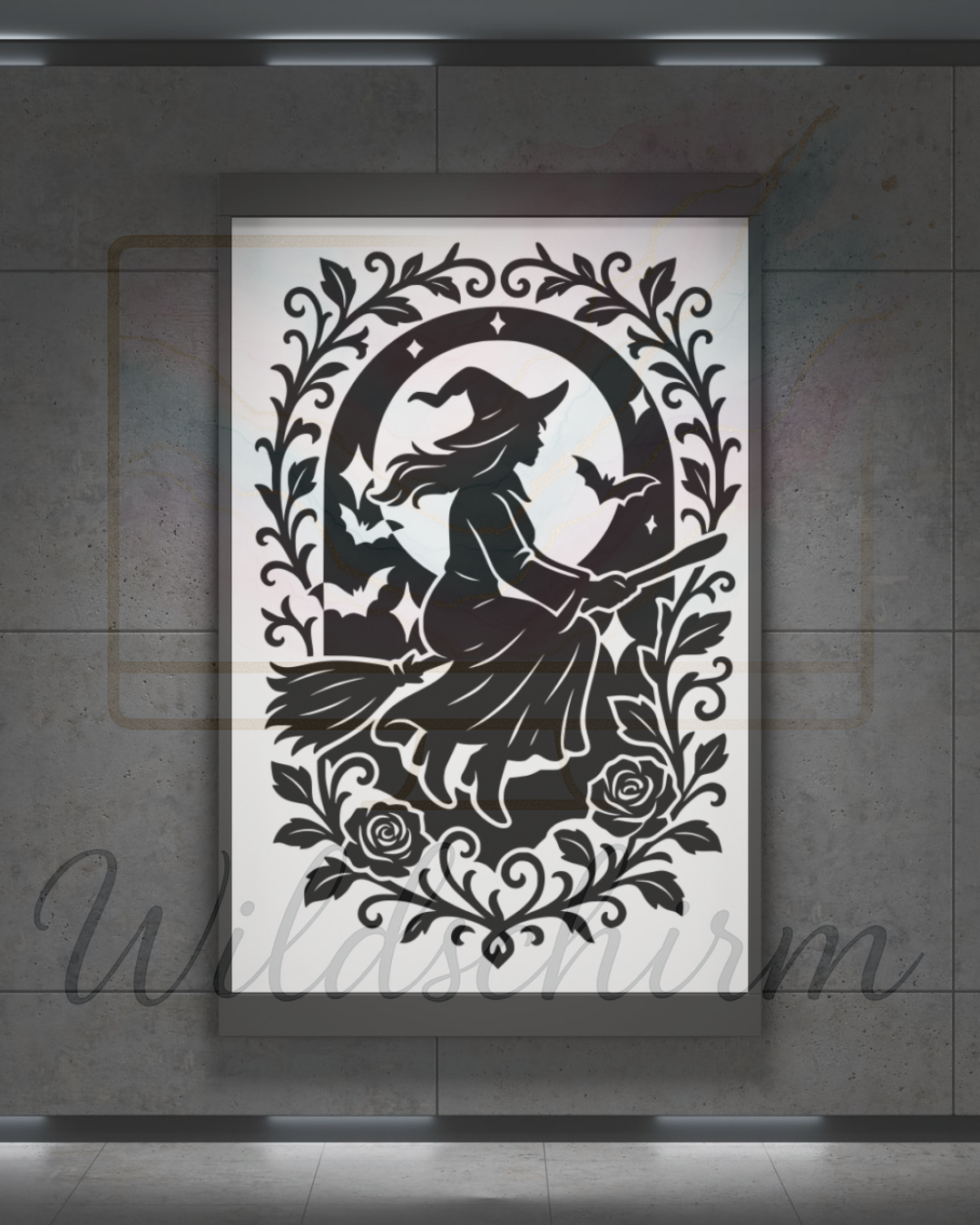 Die fliegende Hexe im Mondschein – Gothic Silhouette Witch