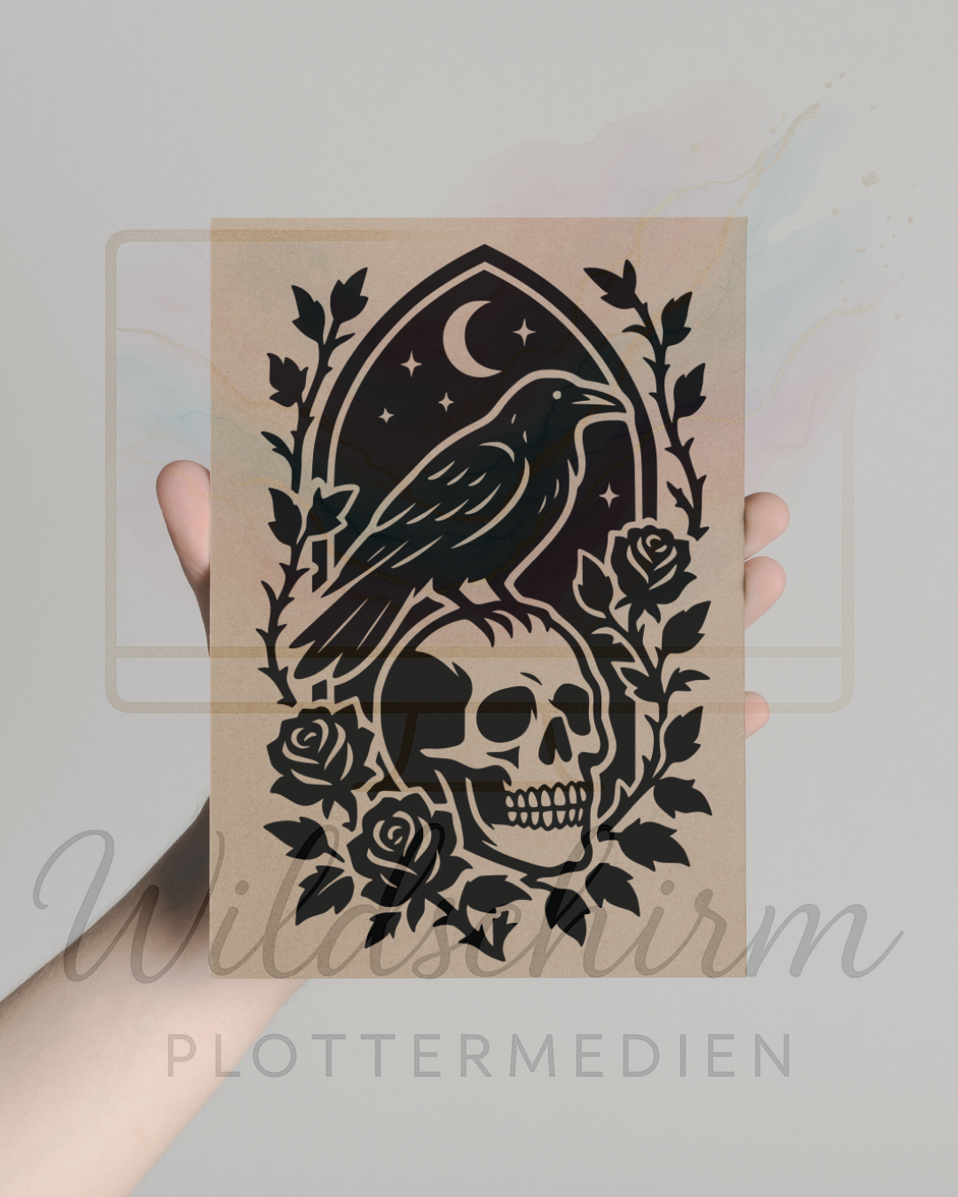 Rabe & Schädel – Gothic Silhouette mit Rosen & Mond