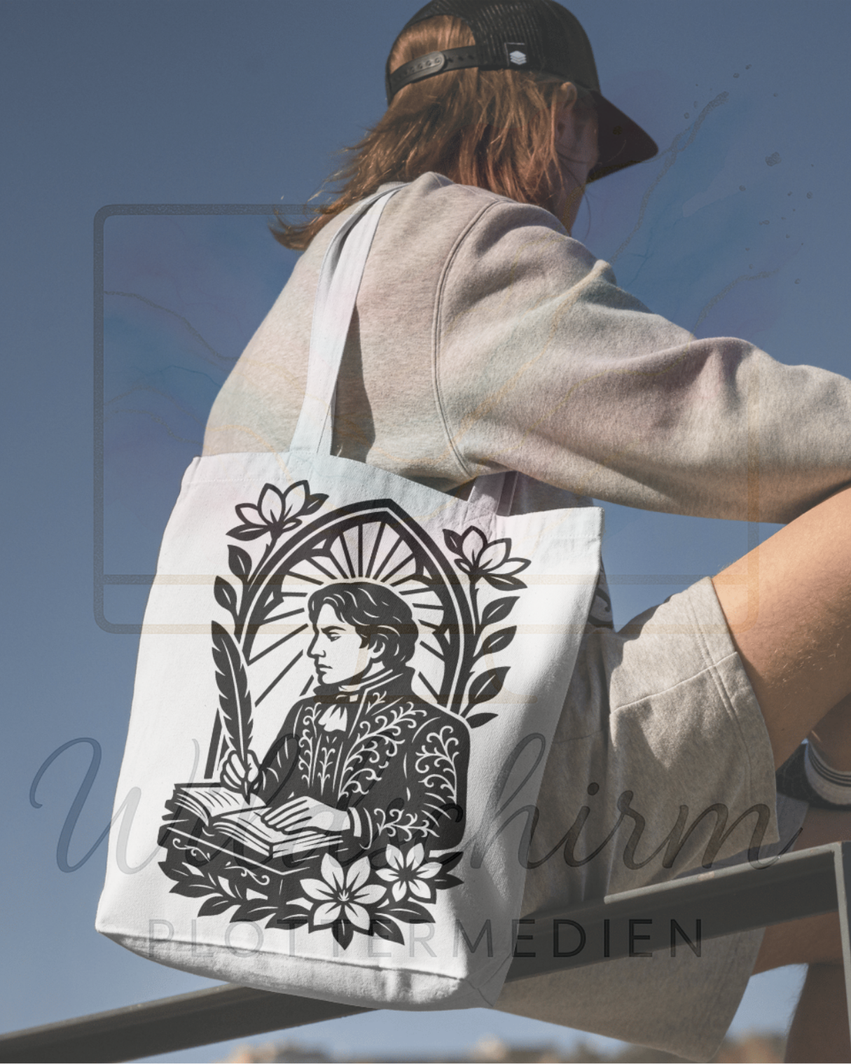 Der Dichter – Romantische Silhouette mit Feder & Buch