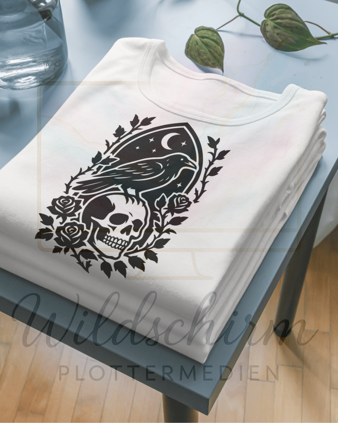 Rabe & Schädel – Gothic Silhouette mit Rosen & Mond