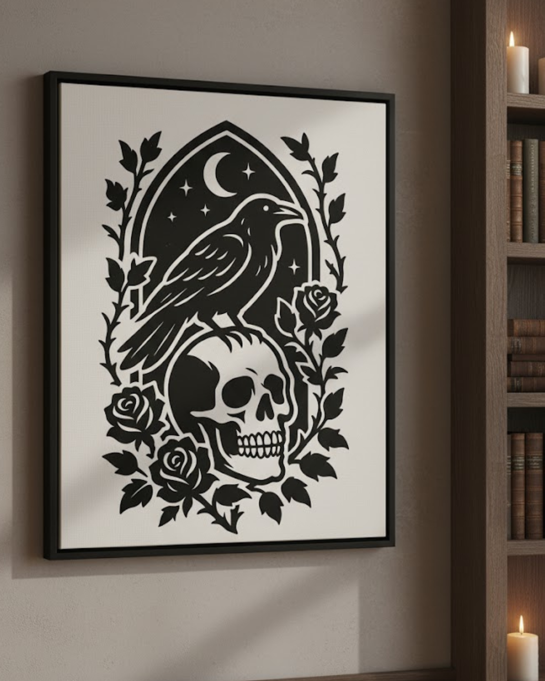 Rabe mit Schädel – Gothic Line Art