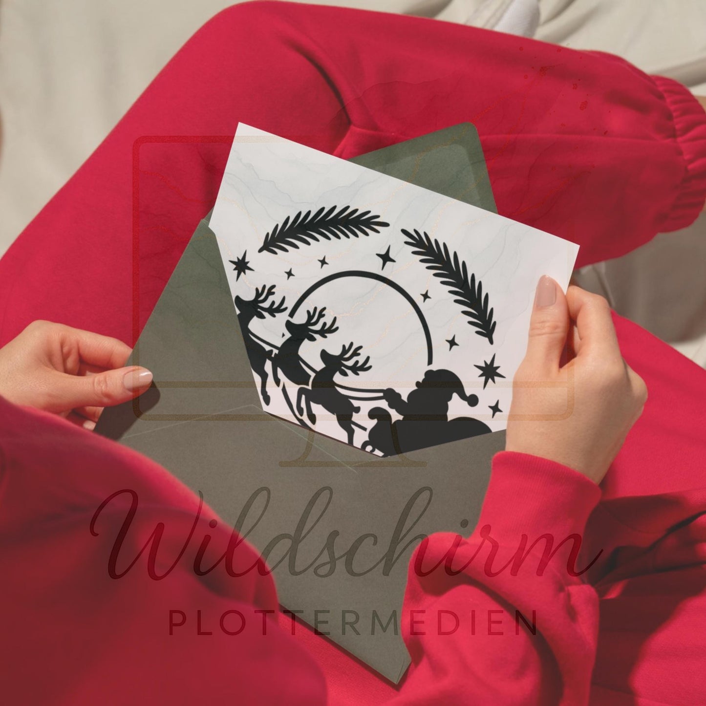 Plotterdatei Weihnachten – Schlitten mit Rentieren & Weihnachtsmann | Christmas SVG Santa Sleigh Reindeer DXF PNG