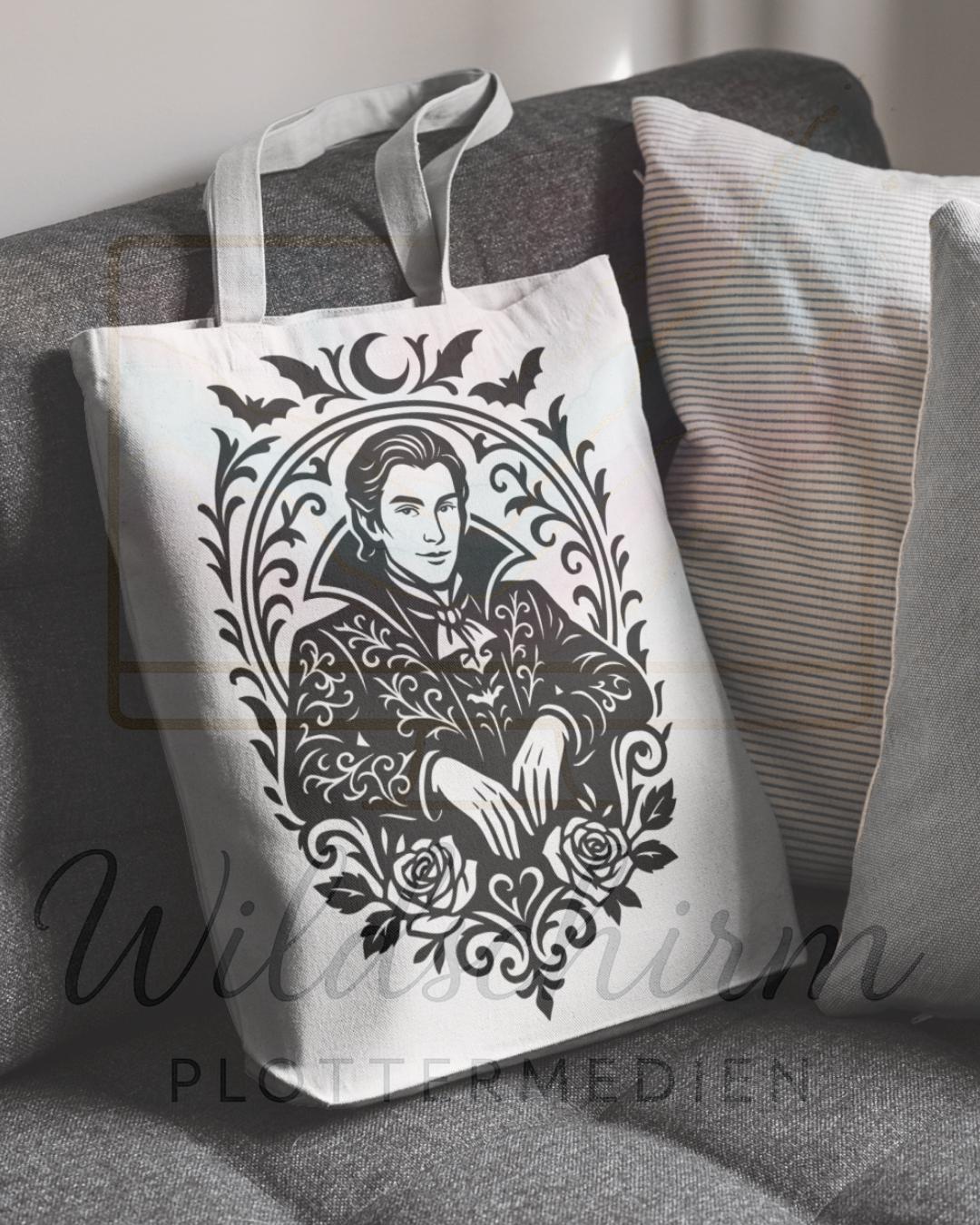 Gothic Vampir Lineart | Eleganter Vampir im Ornamentrahmen | SVG PNG Plotterdatei | Dark Romance | Halloween Deko