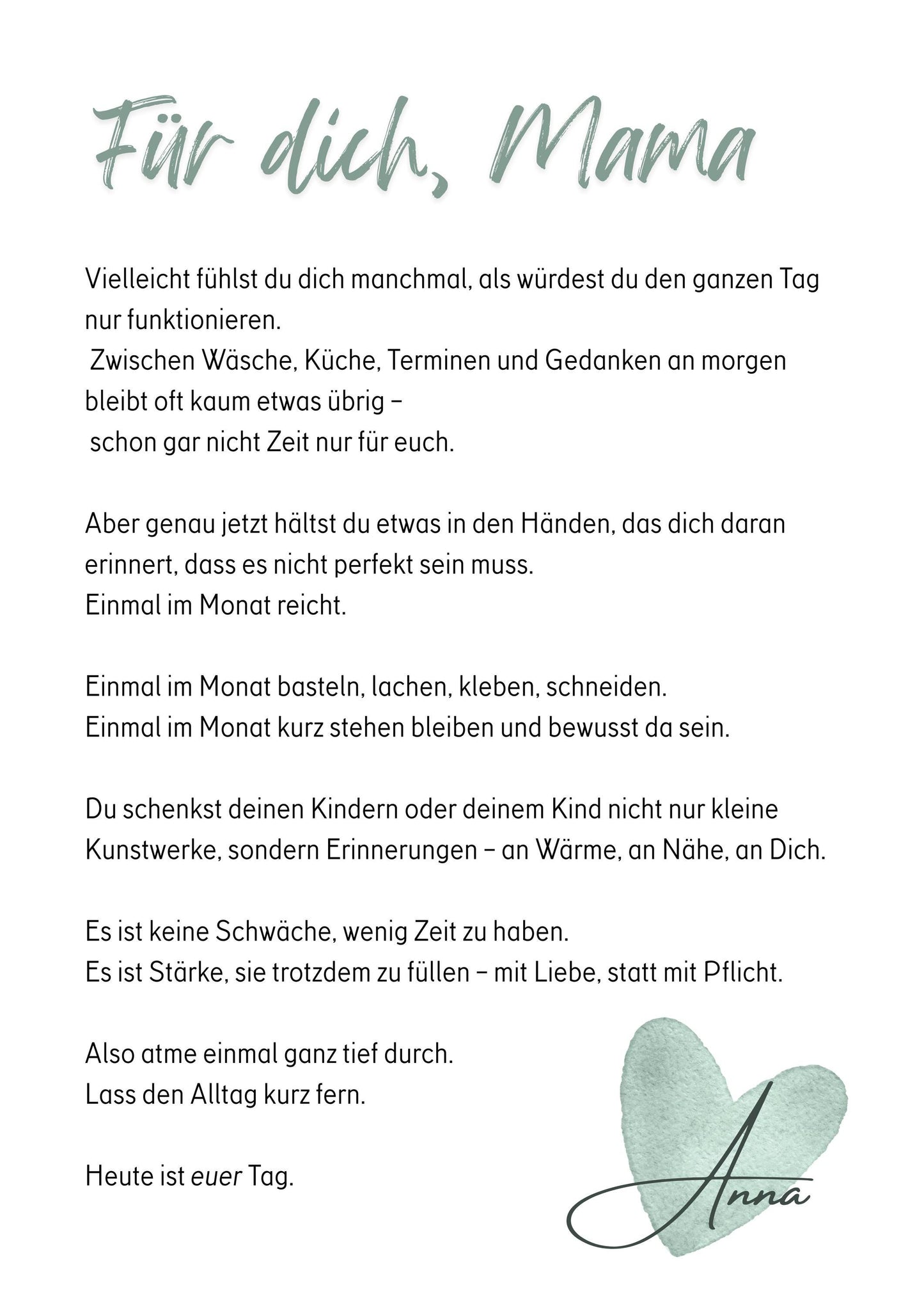 Mama & Me Journal – Digitale Version (PDF zum Ausdrucken) | Achtsamkeits- Bastelbuch für Mamas und Kinder | Jahresjournal