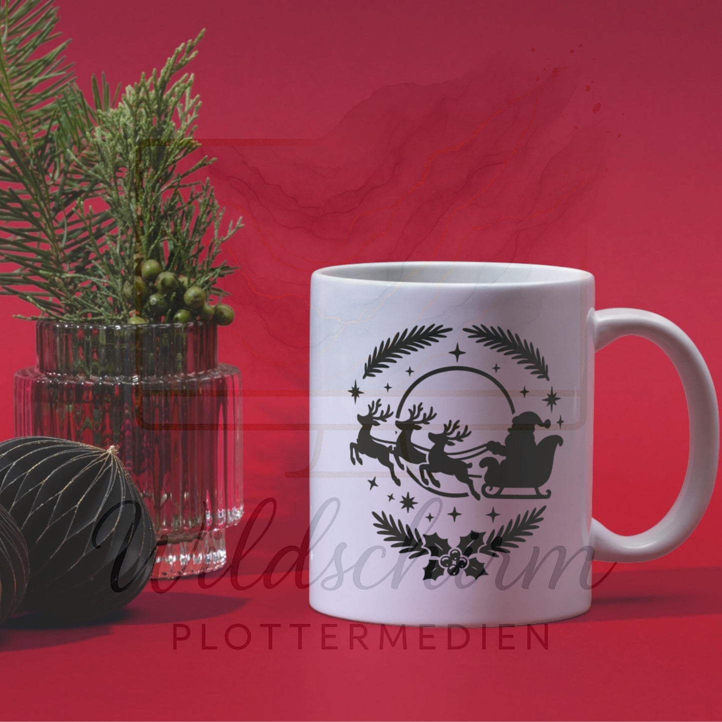 Plotterdatei Weihnachten – Schlitten mit Rentieren & Weihnachtsmann | Christmas SVG Santa Sleigh Reindeer DXF PNG