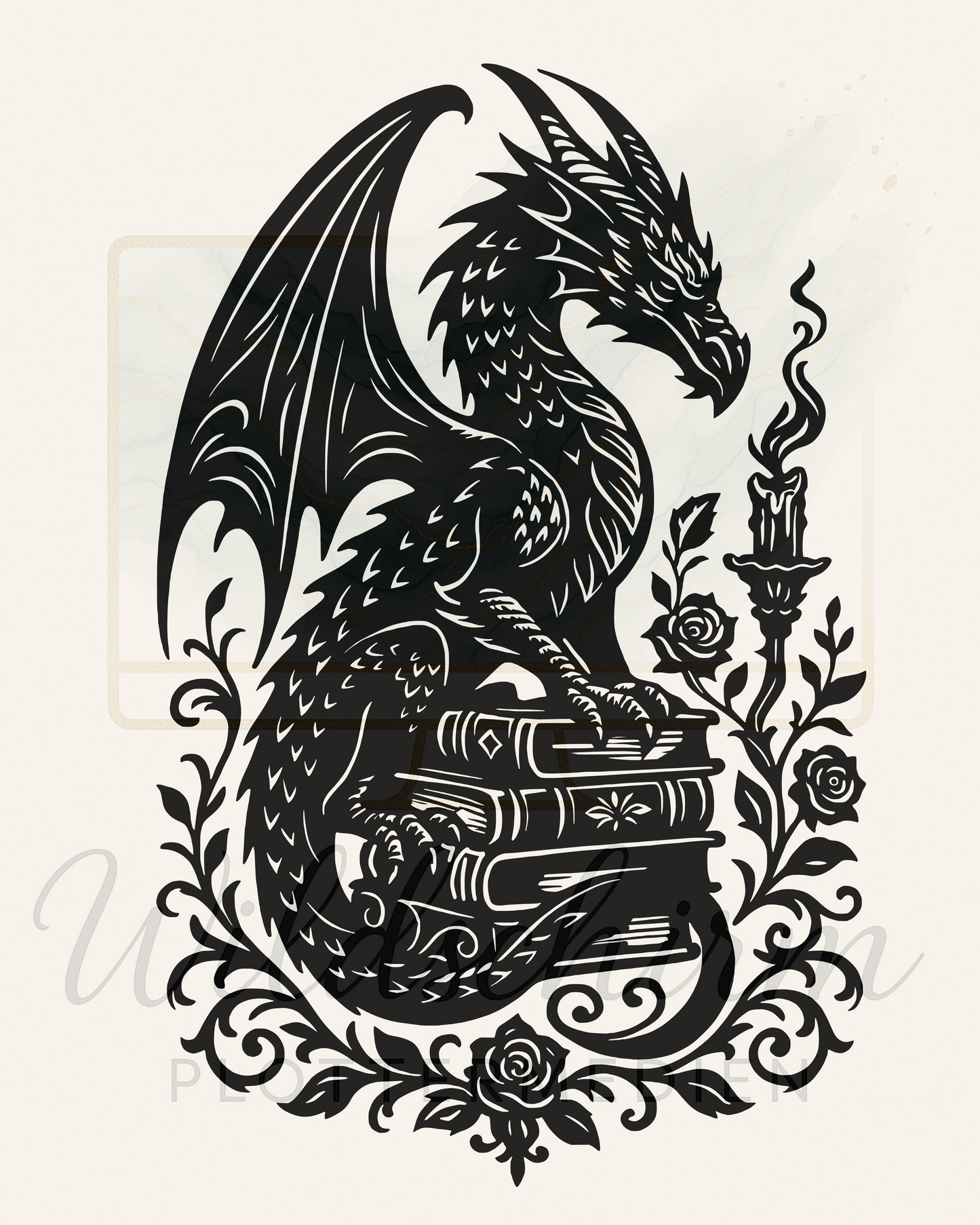 Der Drachenwächter – Mystische Silhouette mit Büchern & Kerze