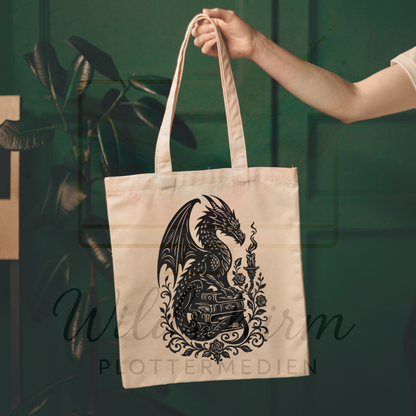 Der Drachenwächter – Mystische Silhouette mit Büchern & Kerze