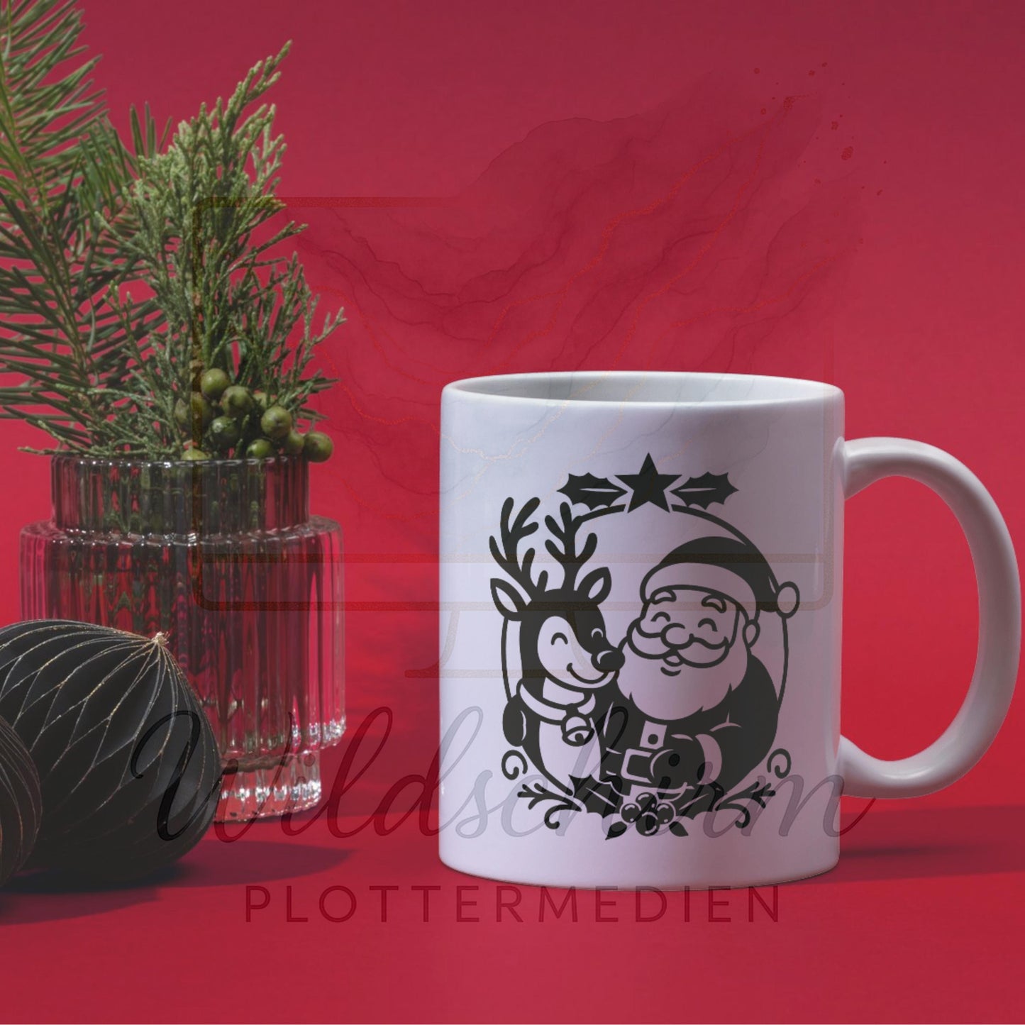 Plotterdatei Weihnachten – Weihnachtsmann mit Rentier & Stern | Santa Claus Reindeer Christmas SVG DXF PNG