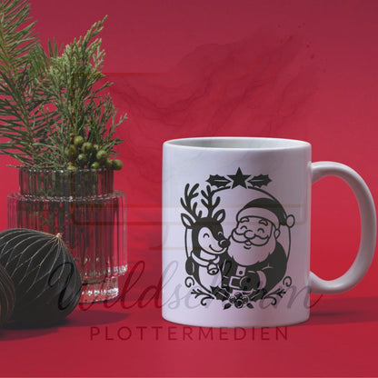 Plotterdatei Weihnachten – Weihnachtsmann mit Rentier & Stern | Santa Claus Reindeer Christmas SVG DXF PNG