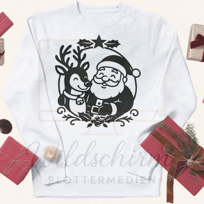 Plotterdatei Weihnachten – Weihnachtsmann mit Rentier & Stern | Santa Claus Reindeer Christmas SVG DXF PNG