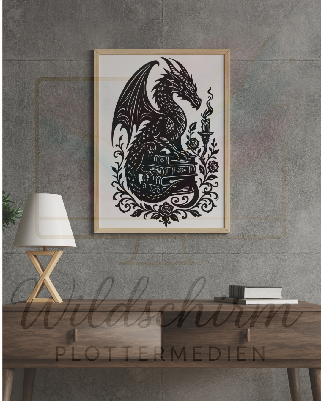 Der Drachenwächter – Mystische Silhouette mit Büchern & Kerze