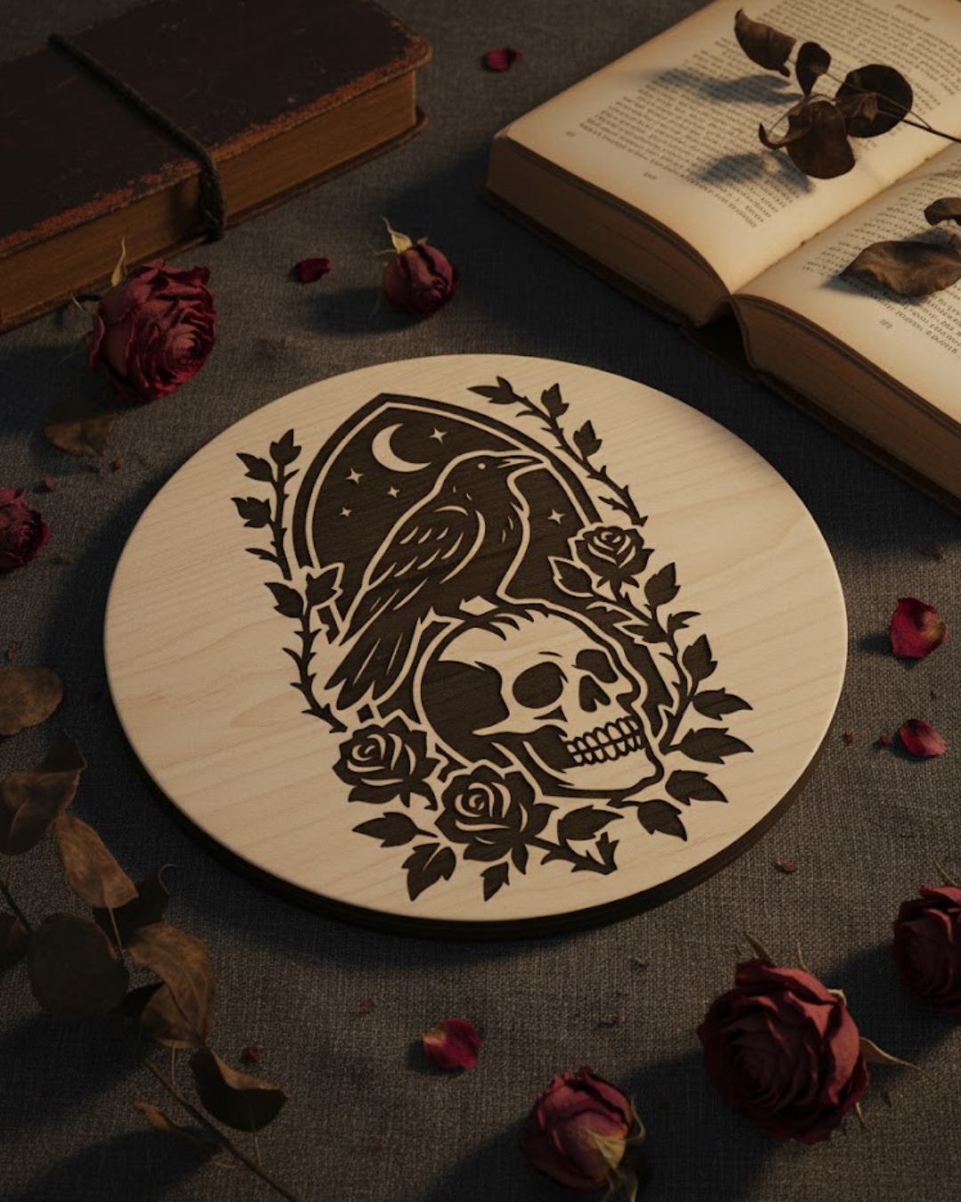 Rabe mit Schädel – Gothic Line Art