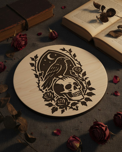 Rabe mit Schädel – Gothic Line Art