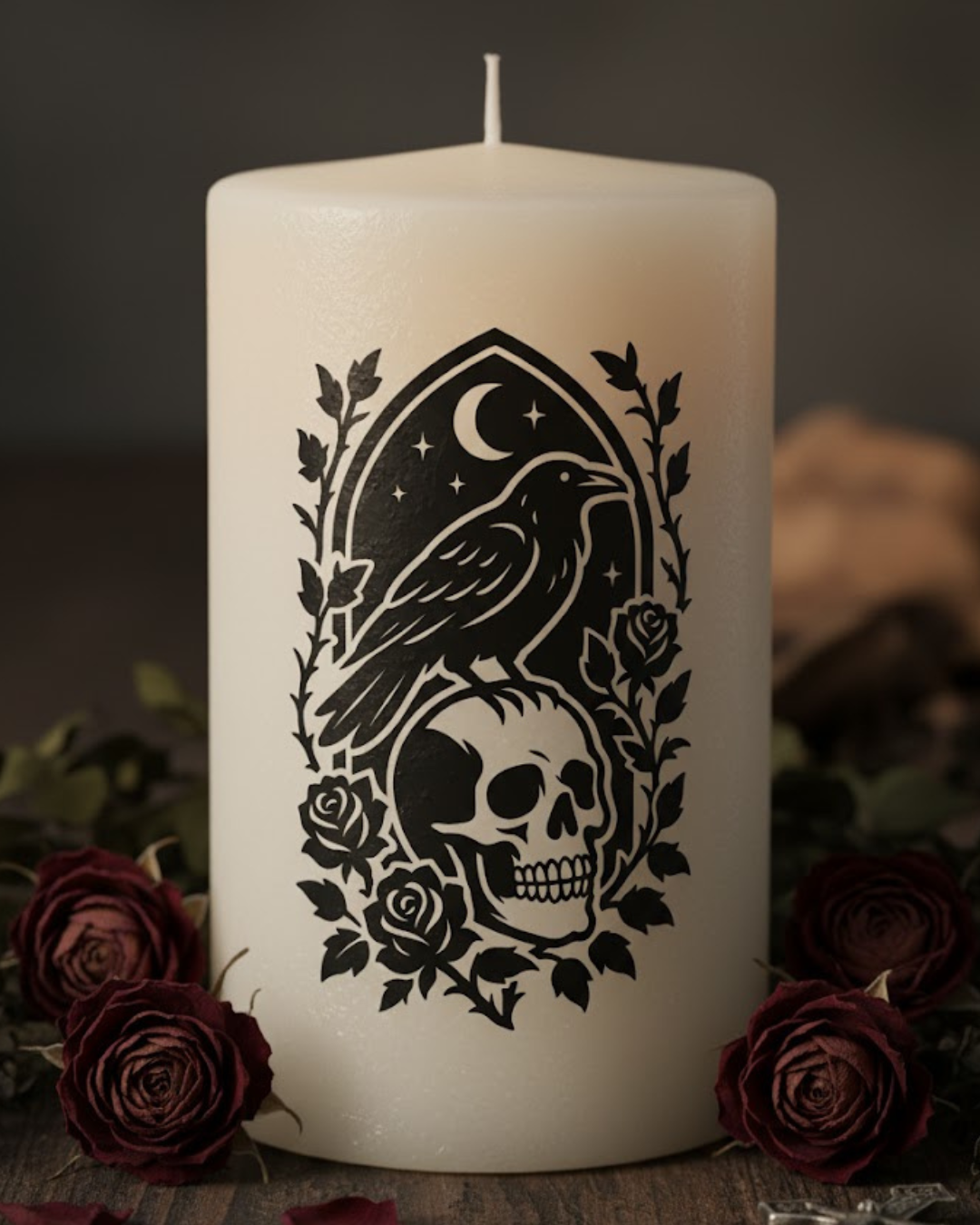 Rabe mit Schädel – Gothic Line Art