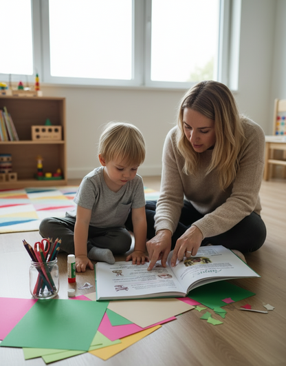 Kinder gestalten ihre Seiten im Mama & Ich Journal – kreative Beschäftigung für Zuhause oder Kita