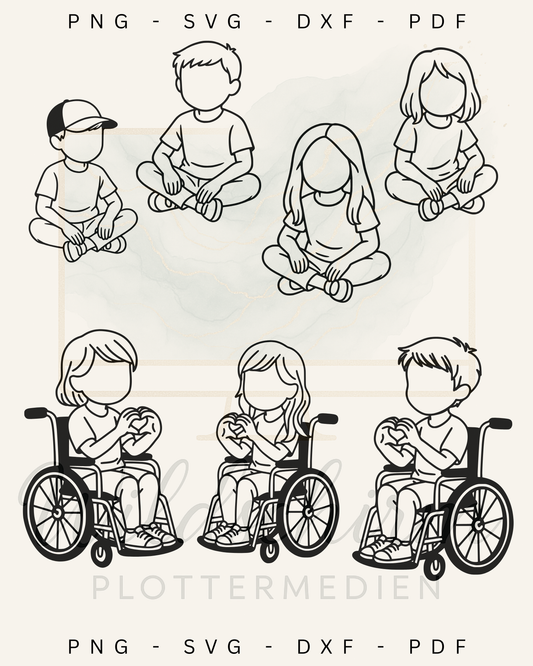 So wie du bist Plotterdatei-Set – Übersicht aller 6 Motive (Kinder & Kinder im Rollstuhl)