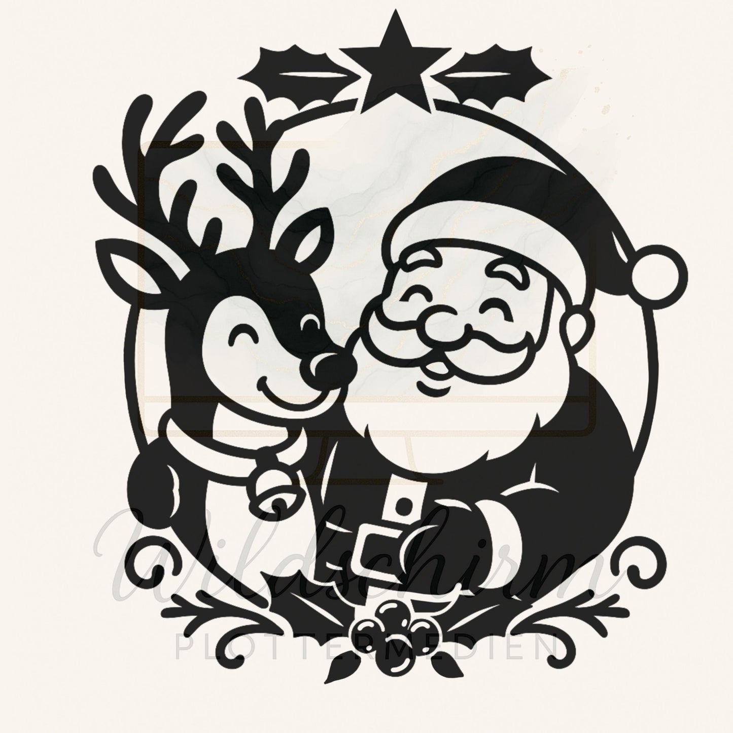 Plotterdatei Weihnachten – Weihnachtsmann mit Rentier & Stern | Santa Claus Reindeer Christmas SVG DXF PNG