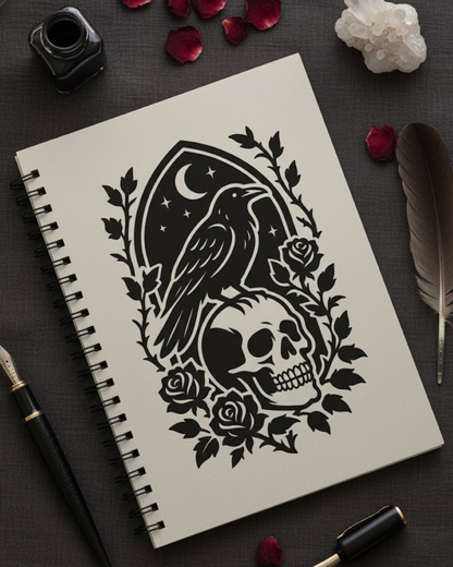 Rabe mit Schädel – Gothic Line Art