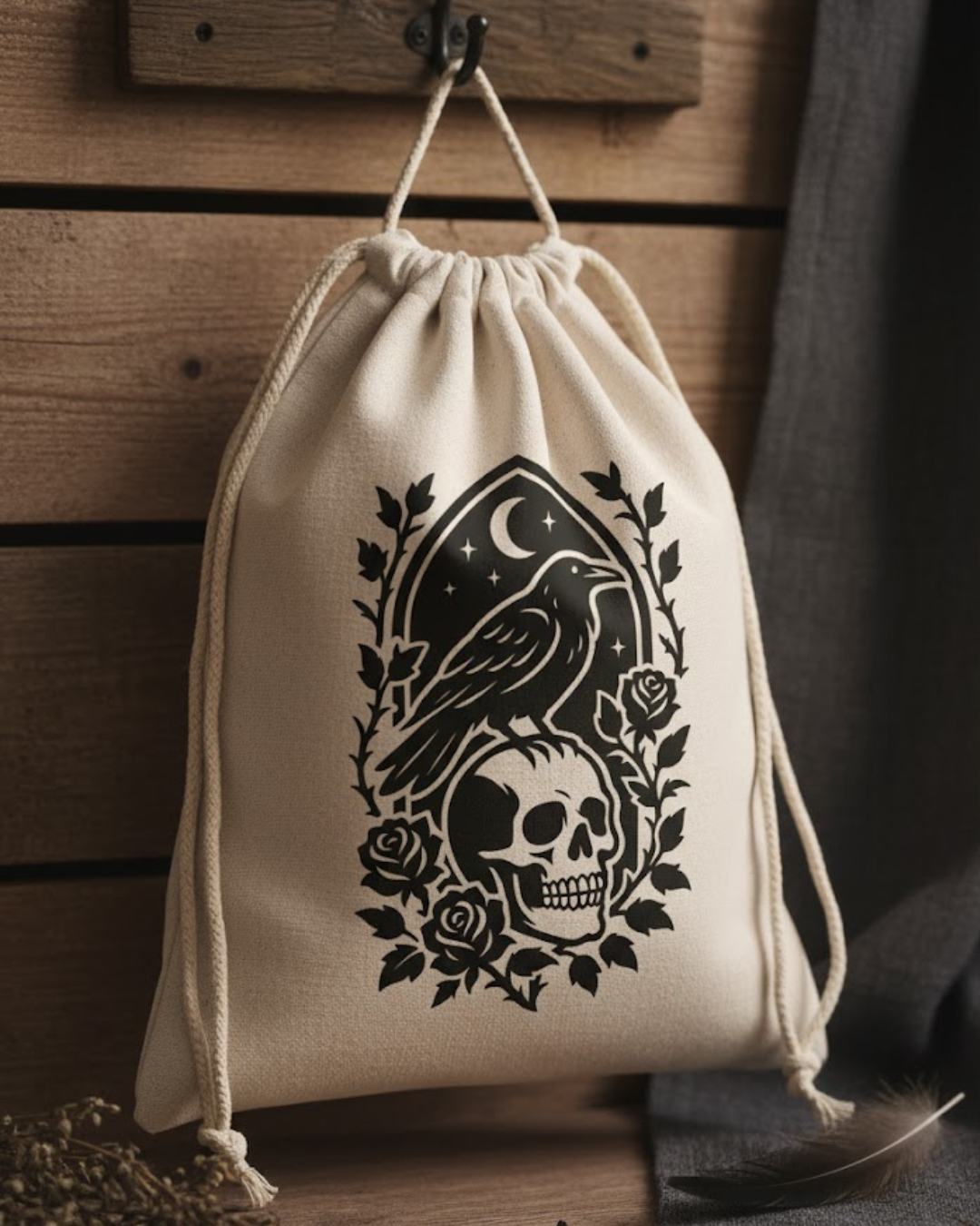 Rabe mit Schädel – Gothic Line Art