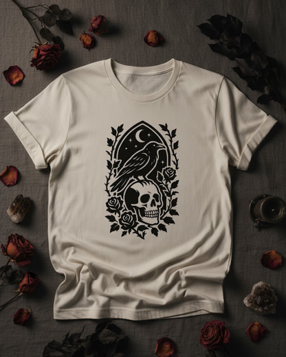 Rabe mit Schädel – Gothic Line Art