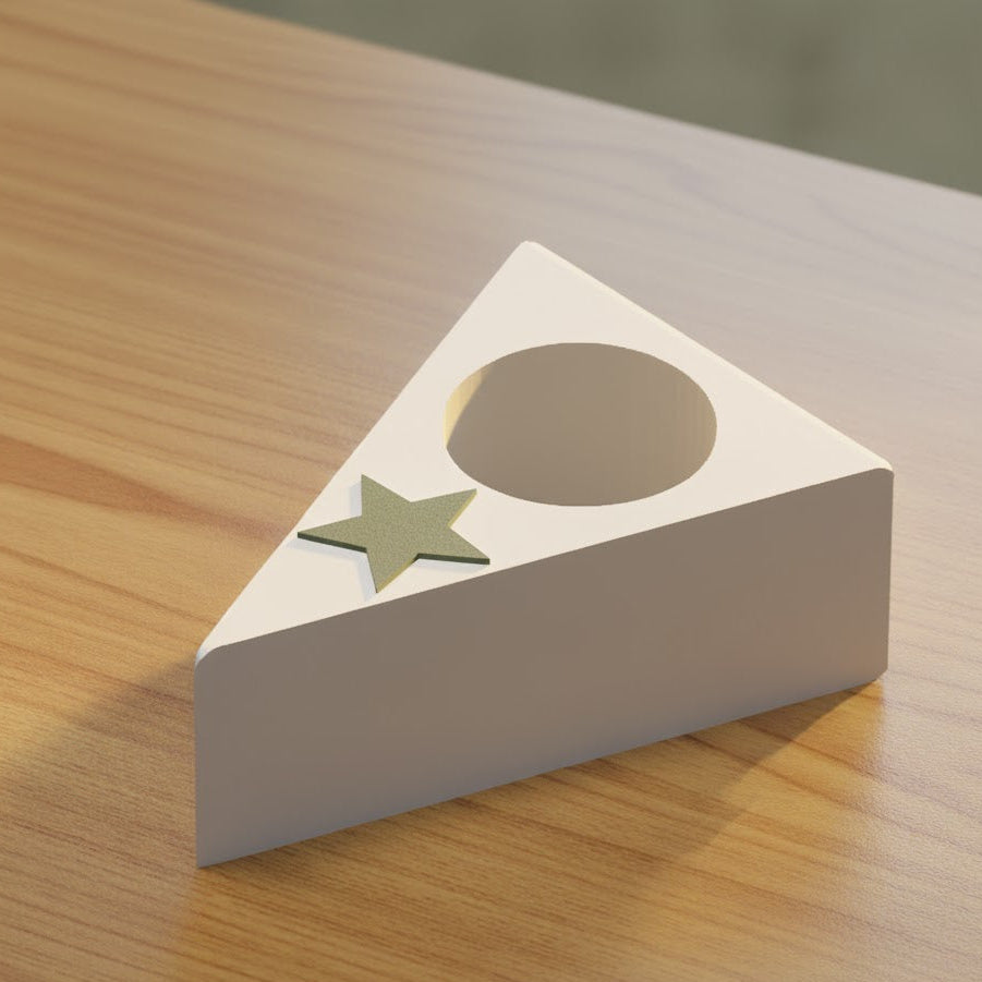 Tortenstück mit Stern – 3D-Druck-Modell für LED-Teelicht, handgezeichnetes Design
