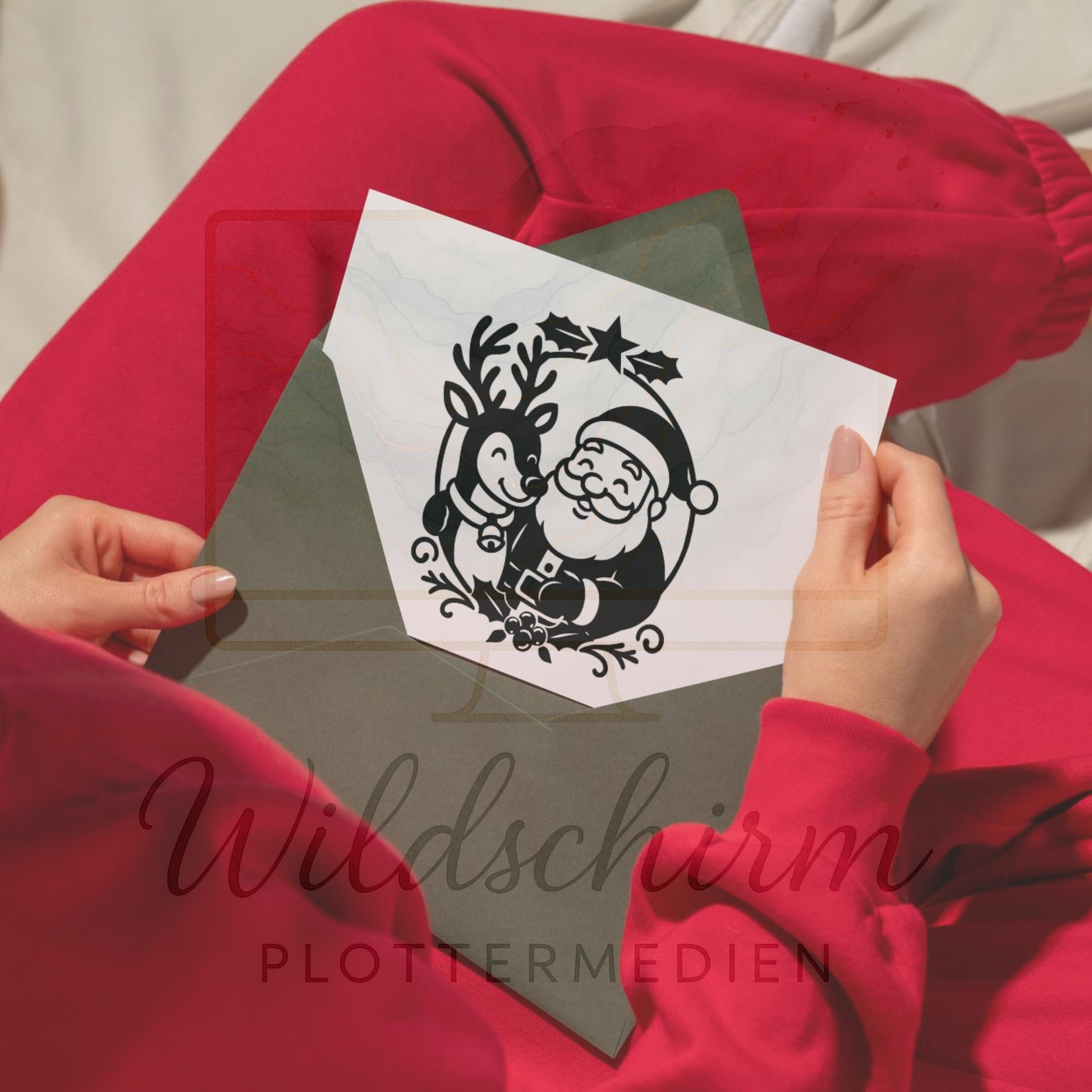 Plotterdatei Weihnachten – Weihnachtsmann mit Rentier & Stern | Santa Claus Reindeer Christmas SVG DXF PNG