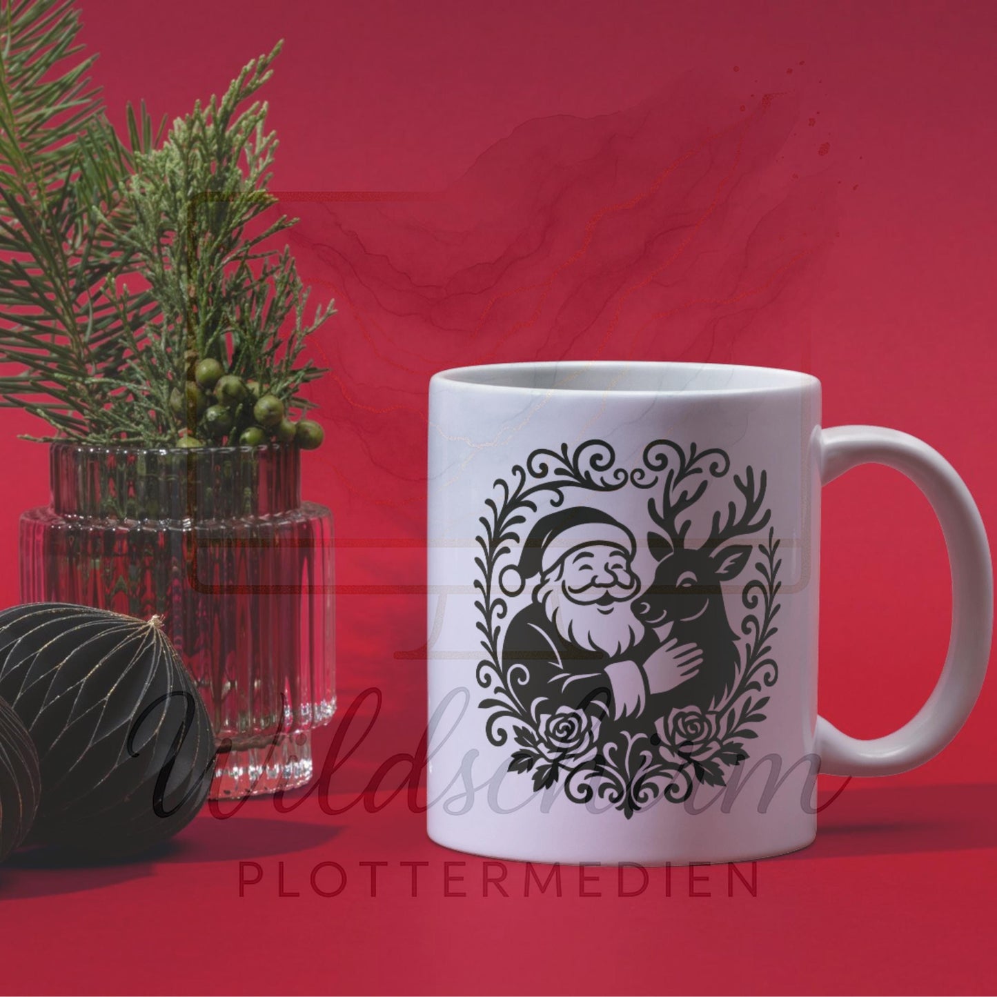 Plotterdatei Weihnachten – Weihnachtsmann mit Rentier | Santa Claus Reindeer SVG DXF PNG