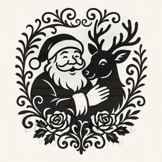 Plotterdatei Weihnachten – Weihnachtsmann mit Rentier | Santa Claus Reindeer SVG DXF PNG