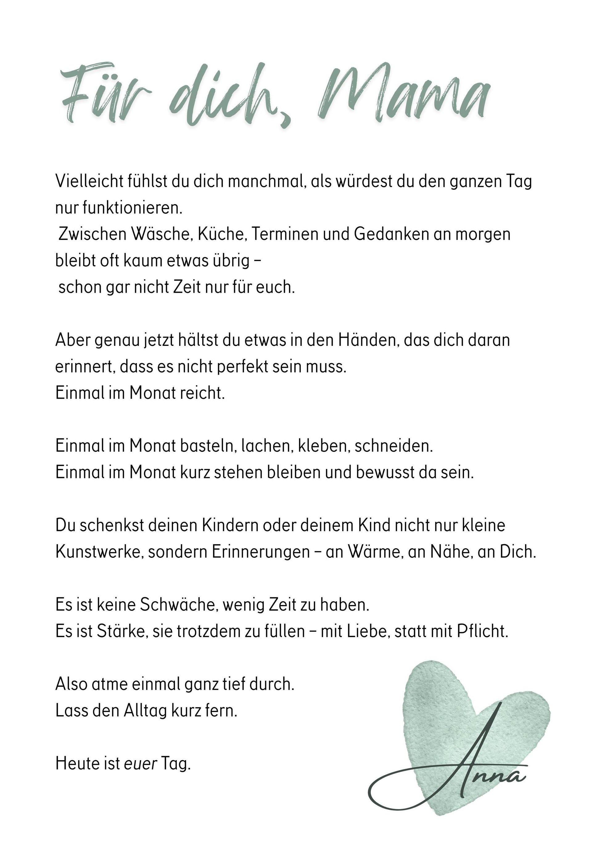 ein brief der autorin für Mams welche das buch kaufen mit lieben worten 