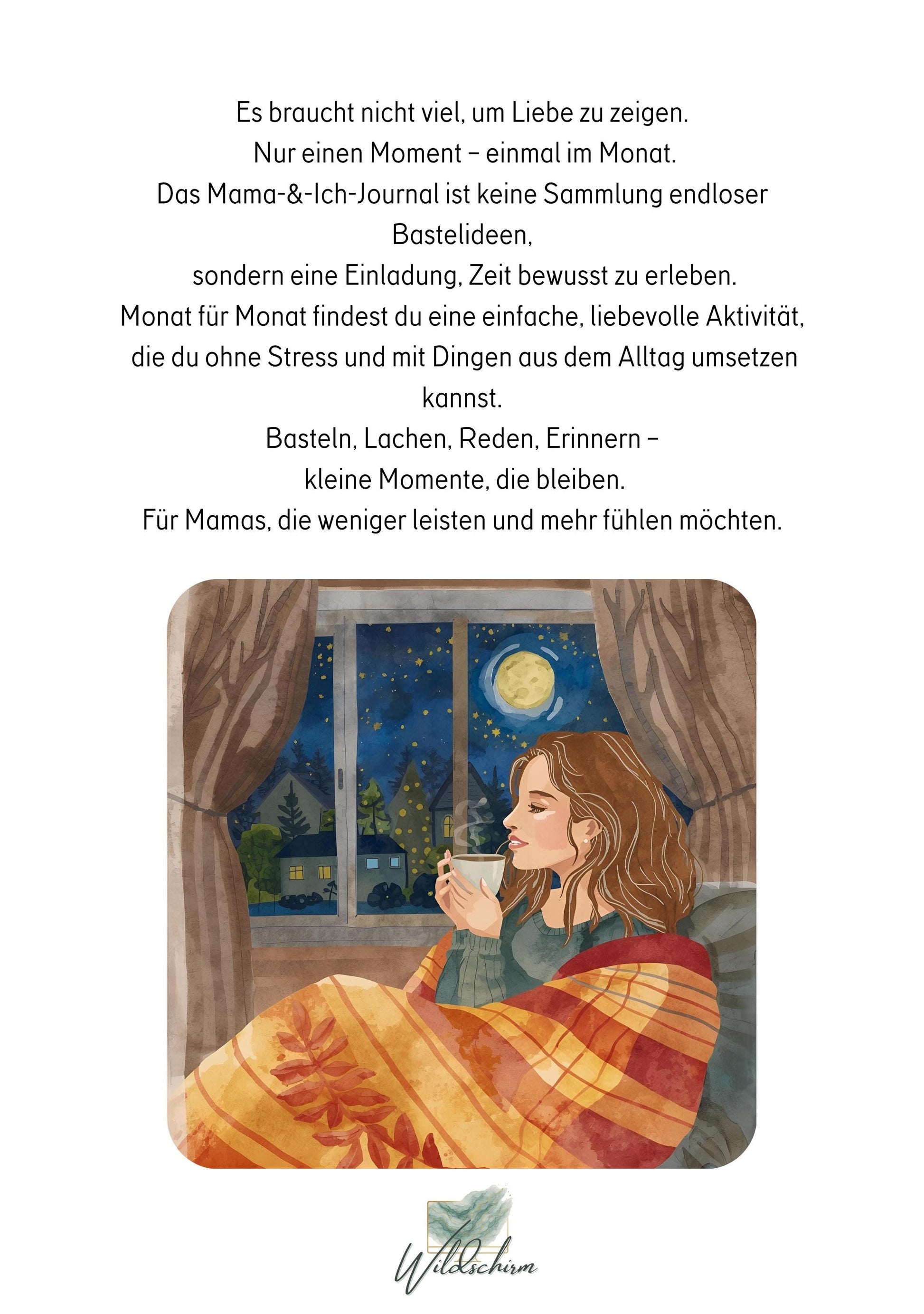 es braucht nicht viel um liebe zu zeigen zitat mit einer frau am fesnter die kaffee trinkt 