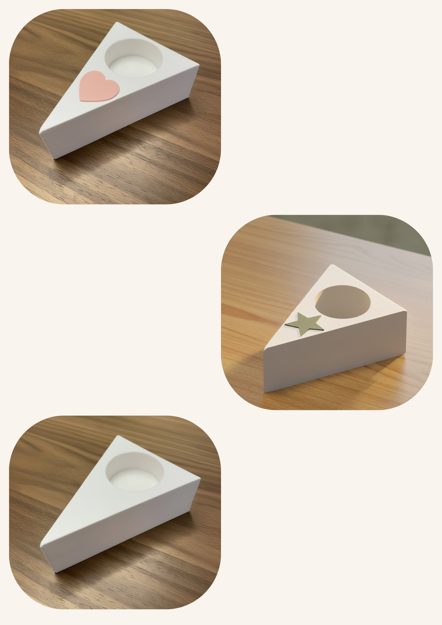 Tortenstück-Teelichthalter – 3D-Druck-Bundle (STL) mit Herz, Stern & Clean-Variante