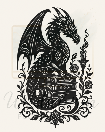 Der Drachenwächter – Mystische Silhouette mit Büchern & Kerze