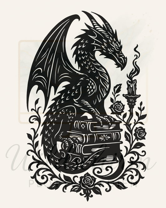 Der Drachenwächter – Mystische Silhouette mit Büchern & Kerze